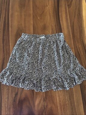 American Eagle Outfitters Black and White Leopard Ruffle Hem Skirt